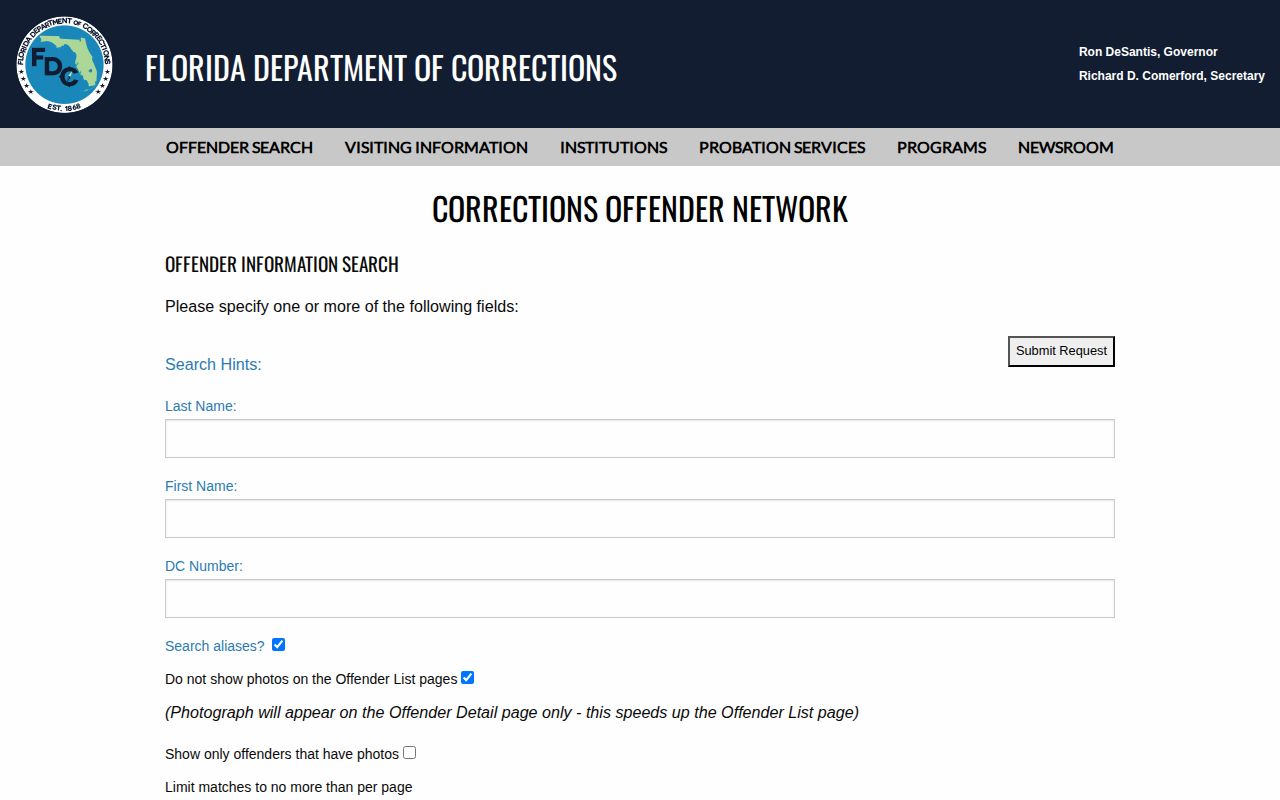 Florida offender search for Broward County state custody records